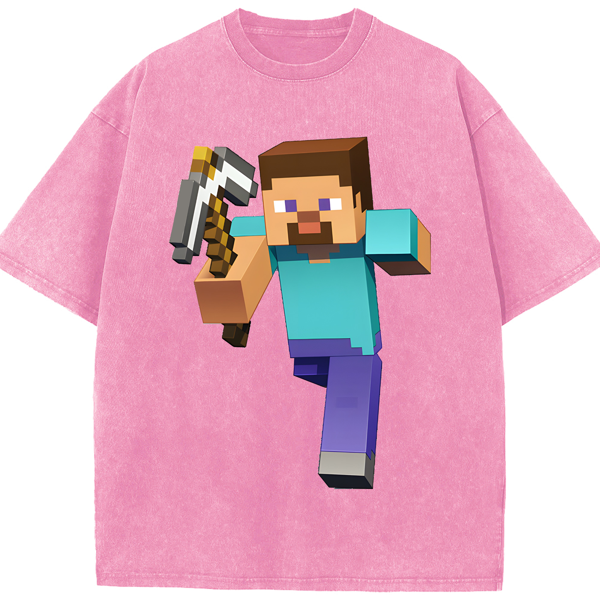 （画像用） マインクラフト ブロックの世界 Minecraft MC Block world 綿100% ヴィンテージ風 半袖Tシャツ（フロントプリント）